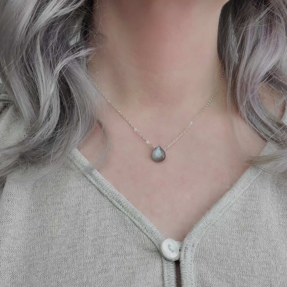 Rare Gray Moonstone Necklace in Sterling Silver - Handcrafted Jewelry